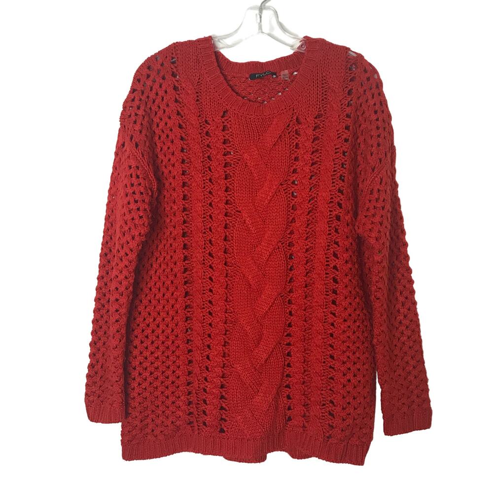 FYLO Long Sleeve Chunky Knit Sweater Red XL